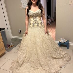Vintage Priscilla of Boston Platinum Silk and Lace Wedding Dress